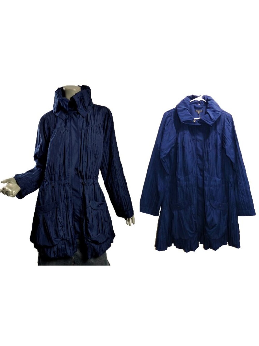 Samuel Dong Crinkle Bubble Coat XS - S Dark Blue Pockets A-Line or Fitted